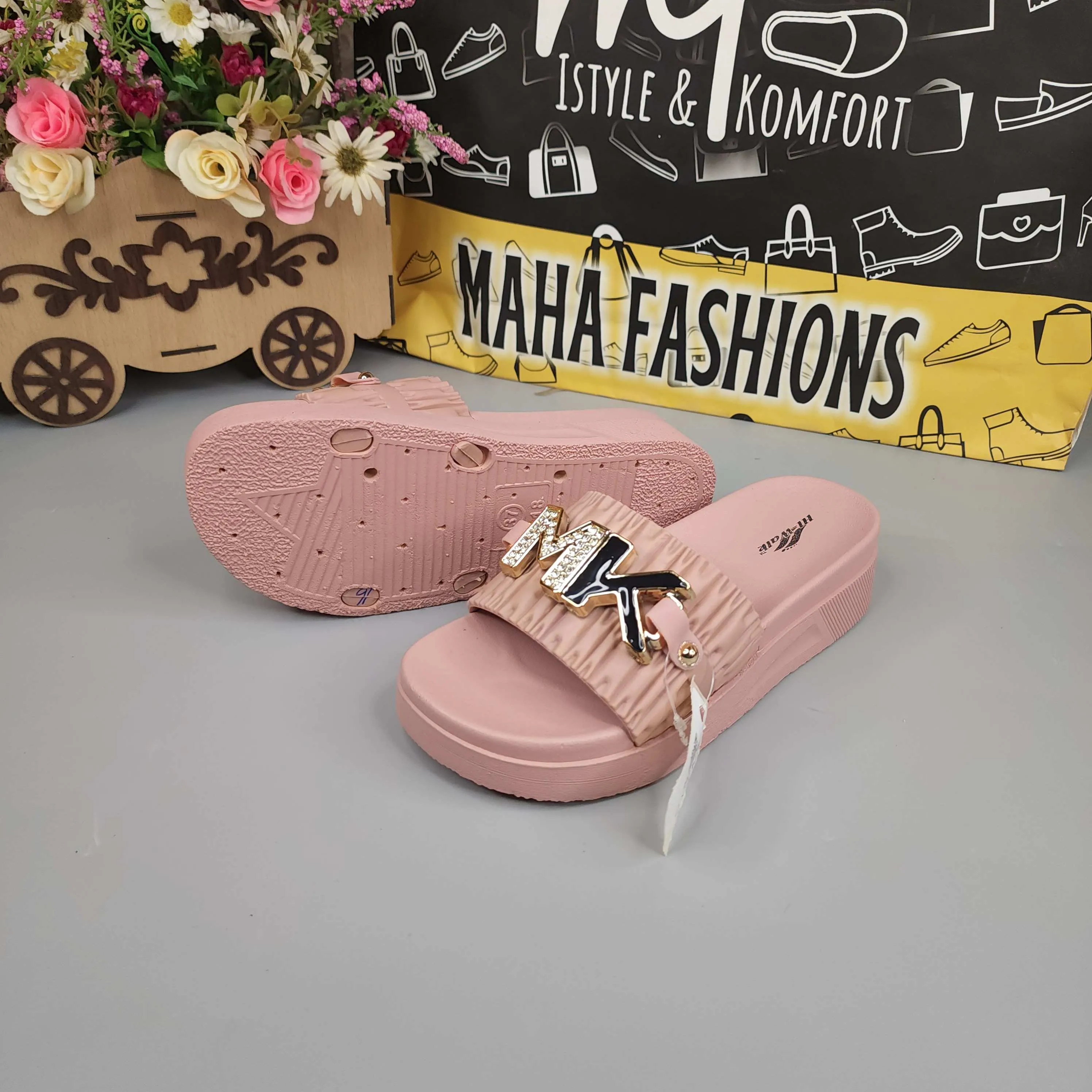 Pink Wegde Slides with Buckle