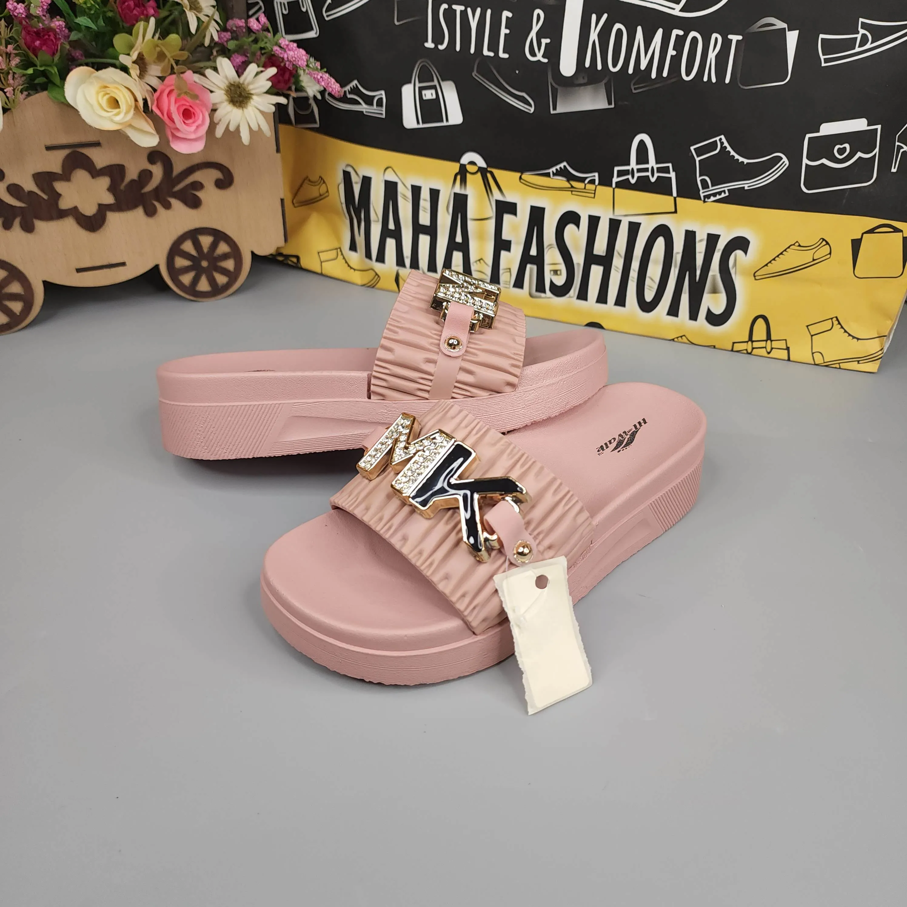 Pink Wegde Slides with Buckle