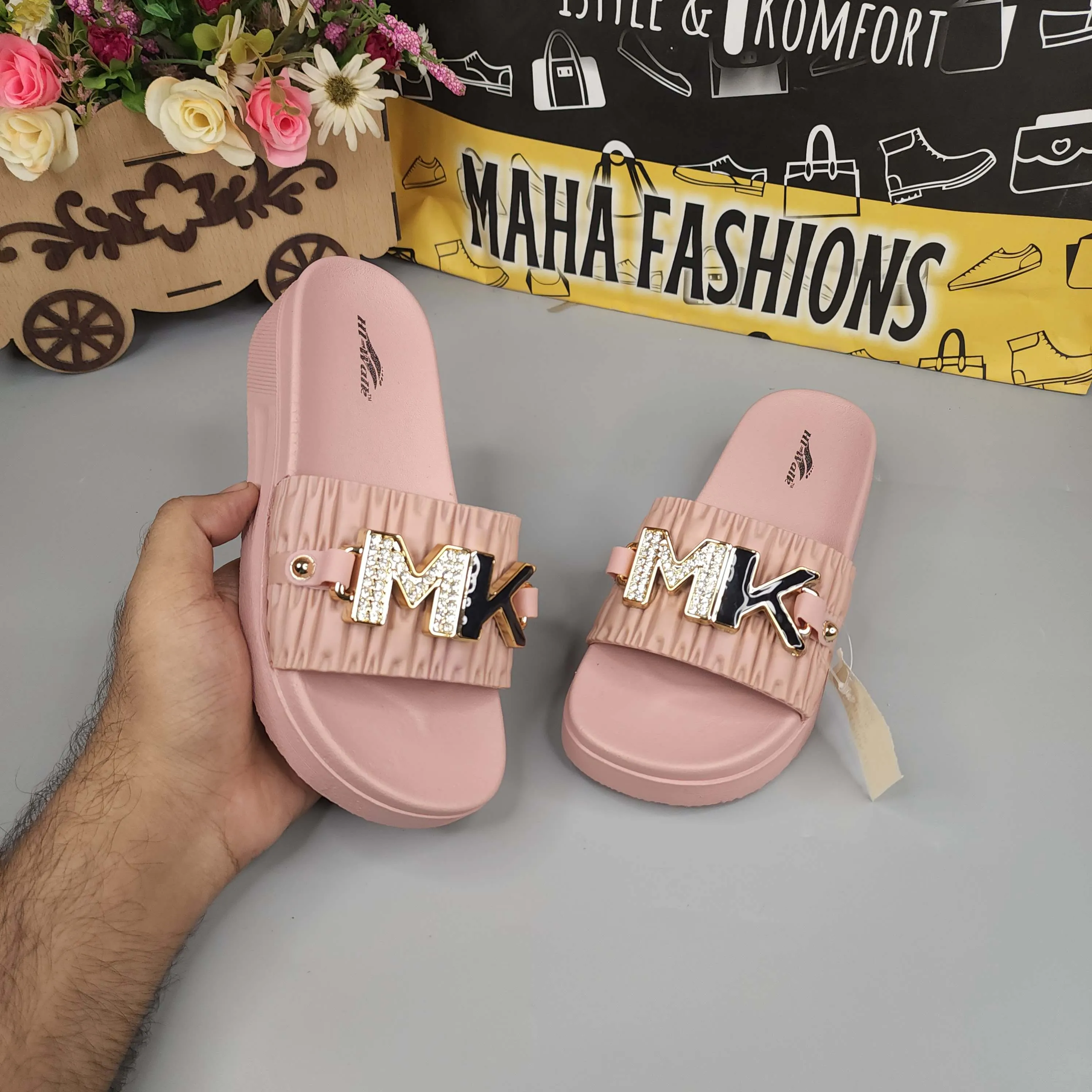 Pink Wegde Slides with Buckle