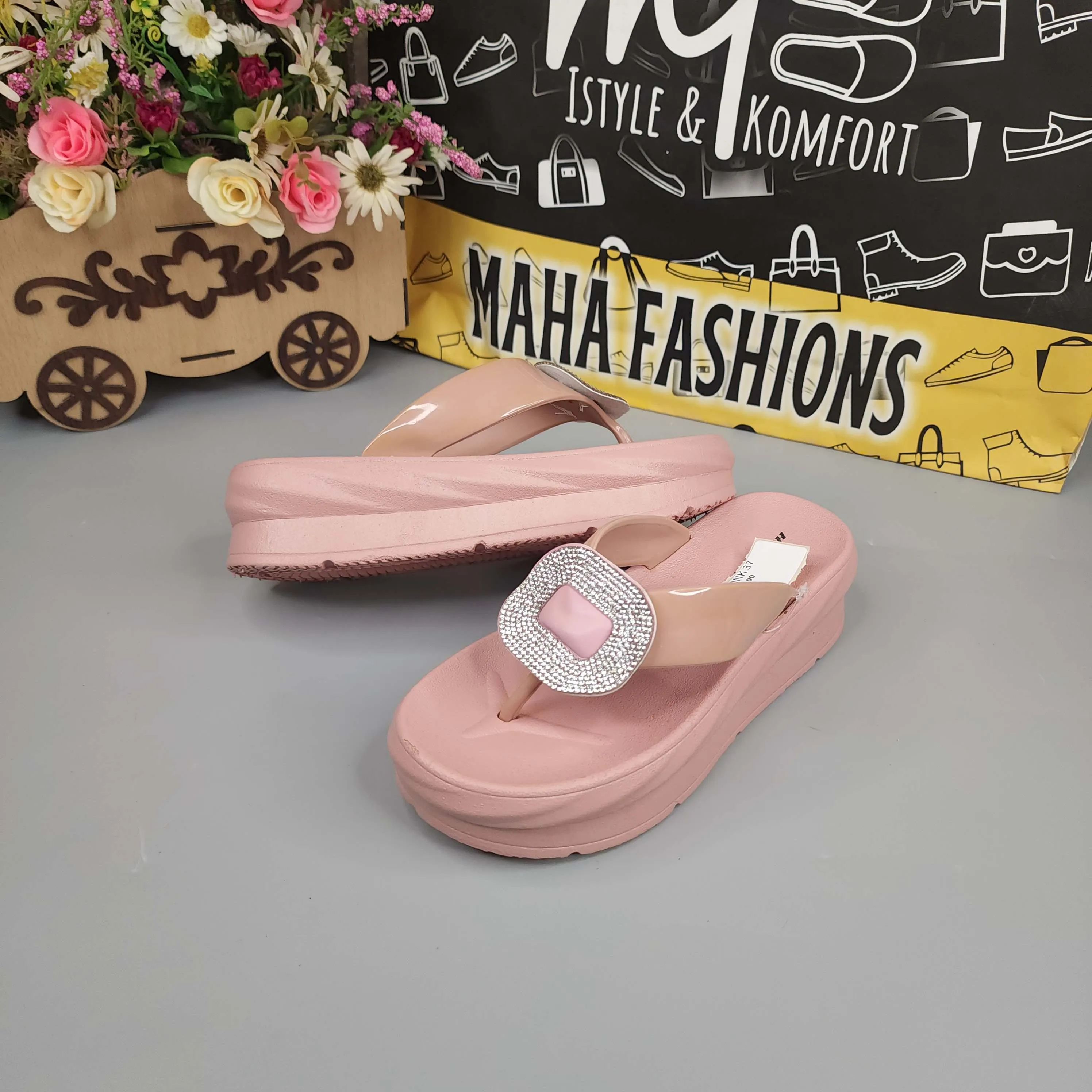 Pink Wegde Slides with Studs