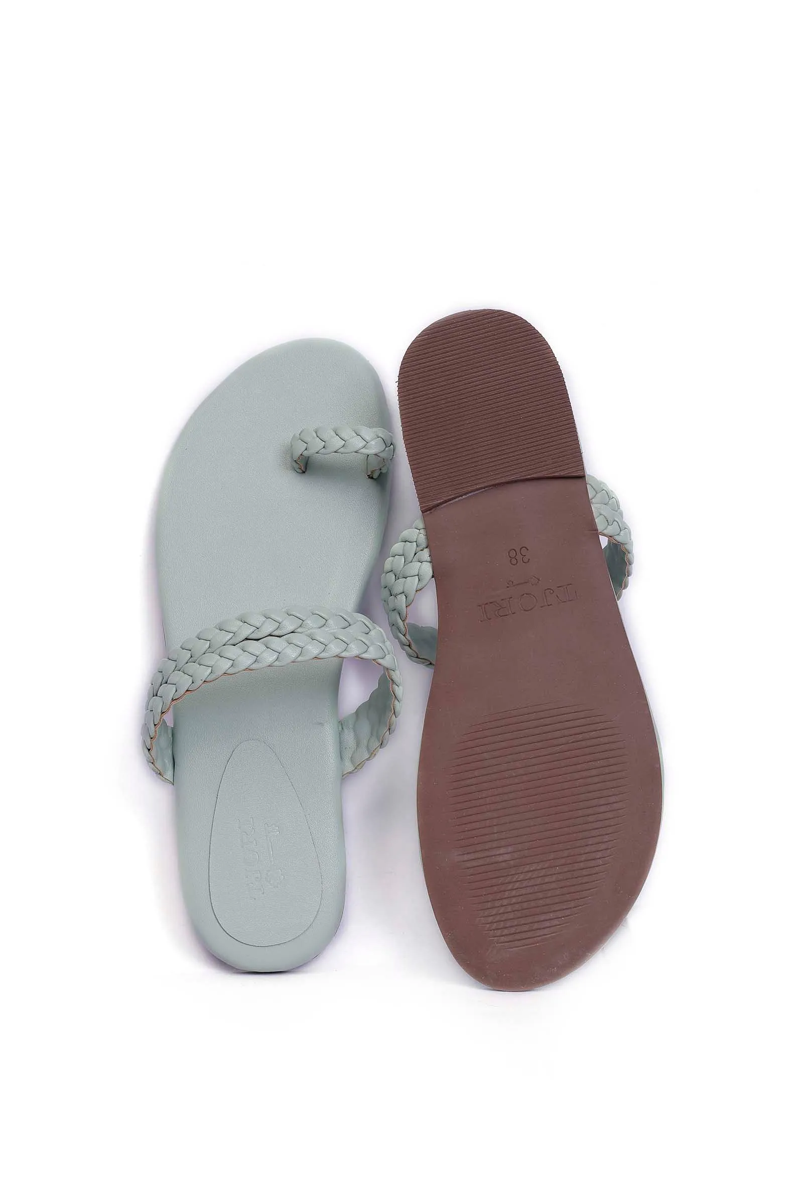 Powdered Blue Knotted Cruelty Free Leather Sandals