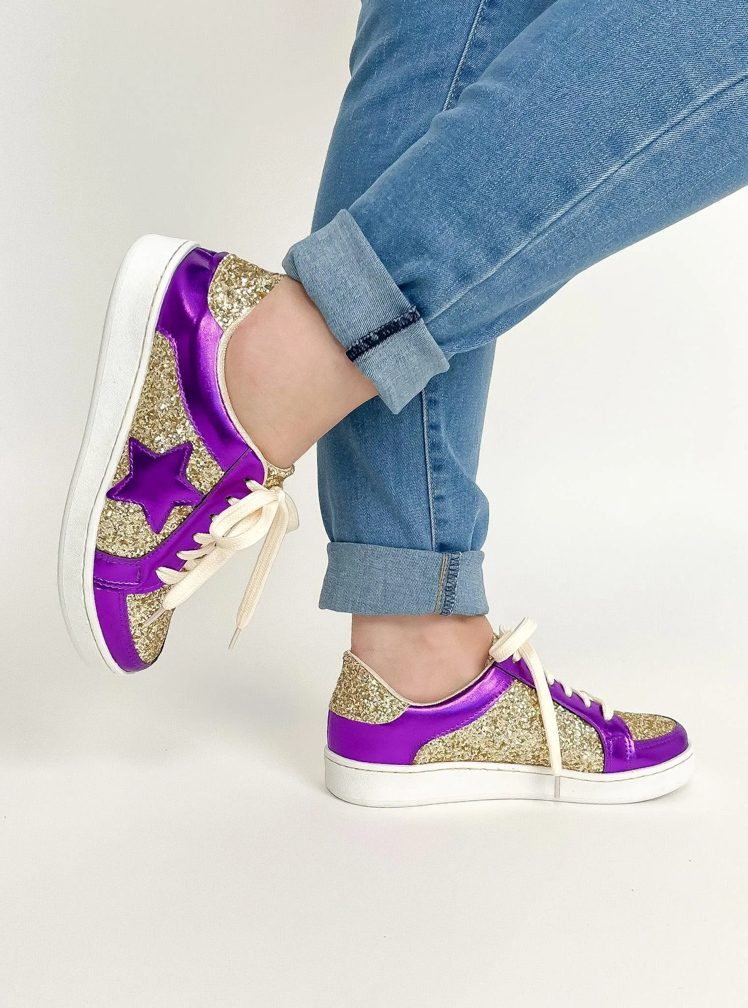 Purple & Gold Glitter Sneakers