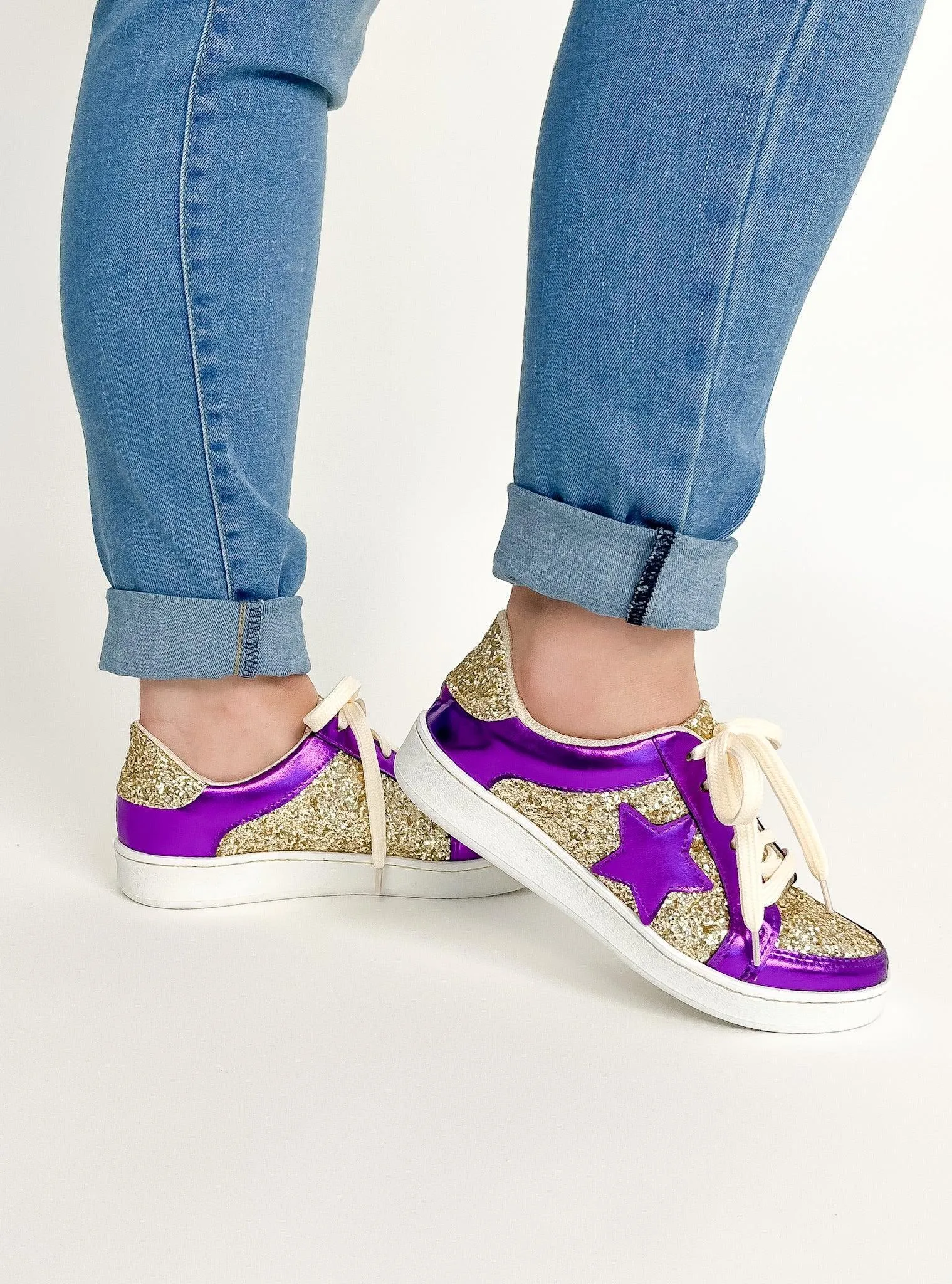 Purple & Gold Glitter Sneakers