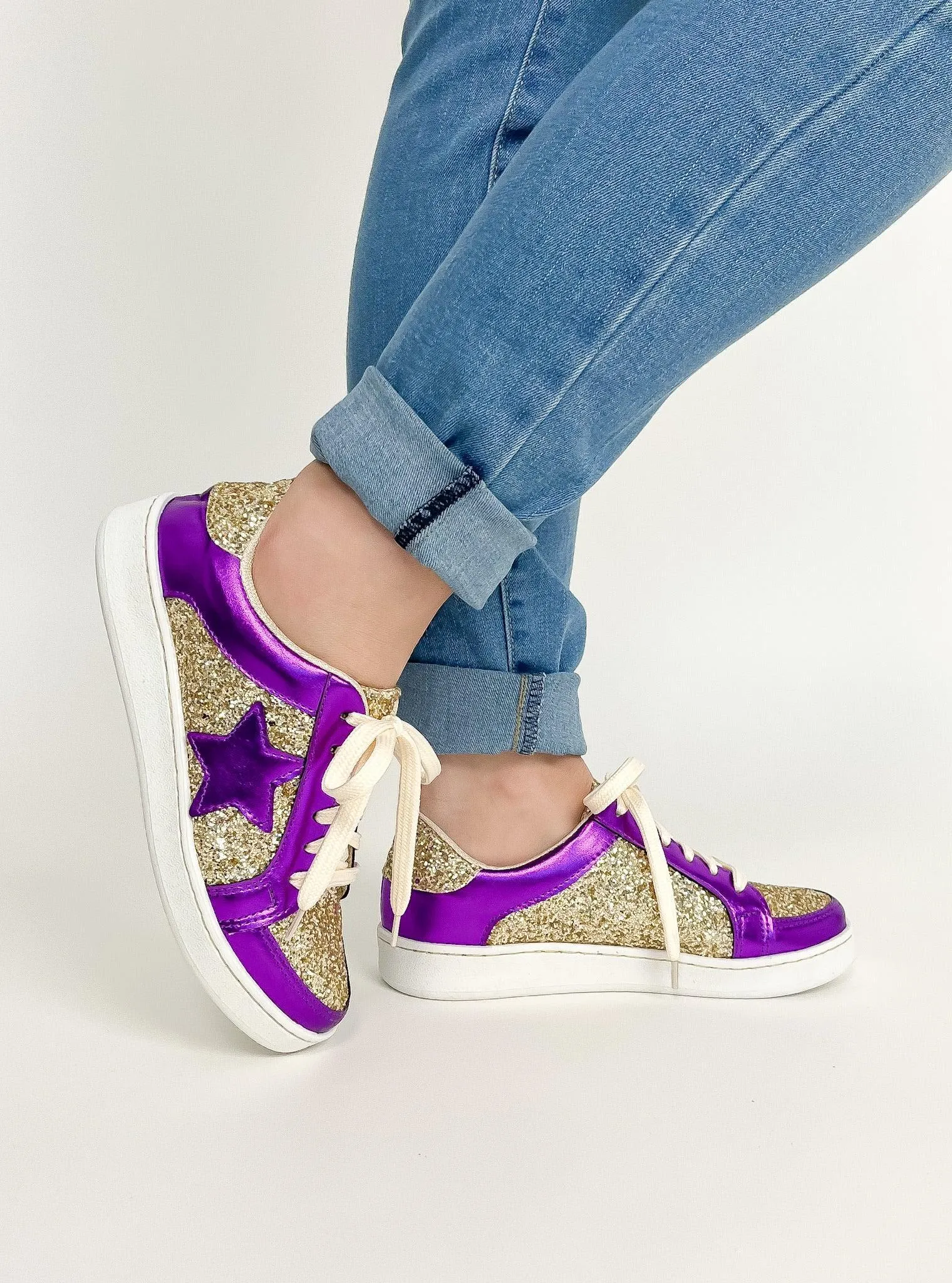 Purple & Gold Glitter Sneakers