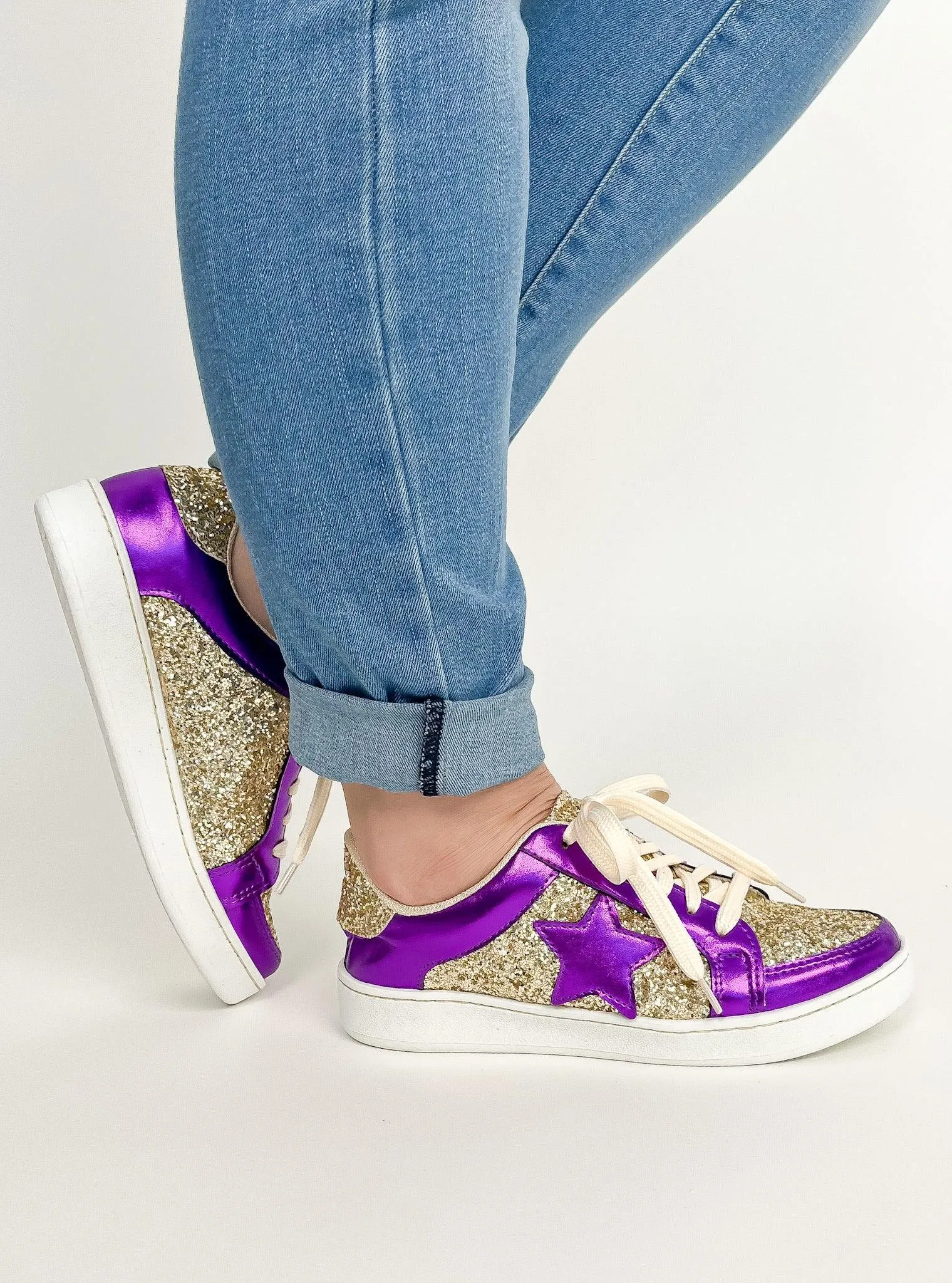 Purple & Gold Glitter Sneakers