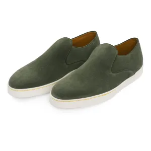 "Haven" Full-Grain Suede Slip-on Sneakers in Olive Green