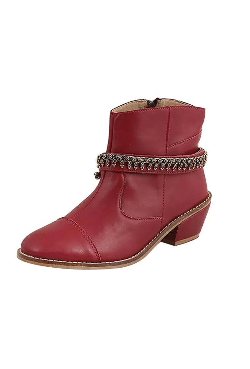 Red Leather Ankle Boots