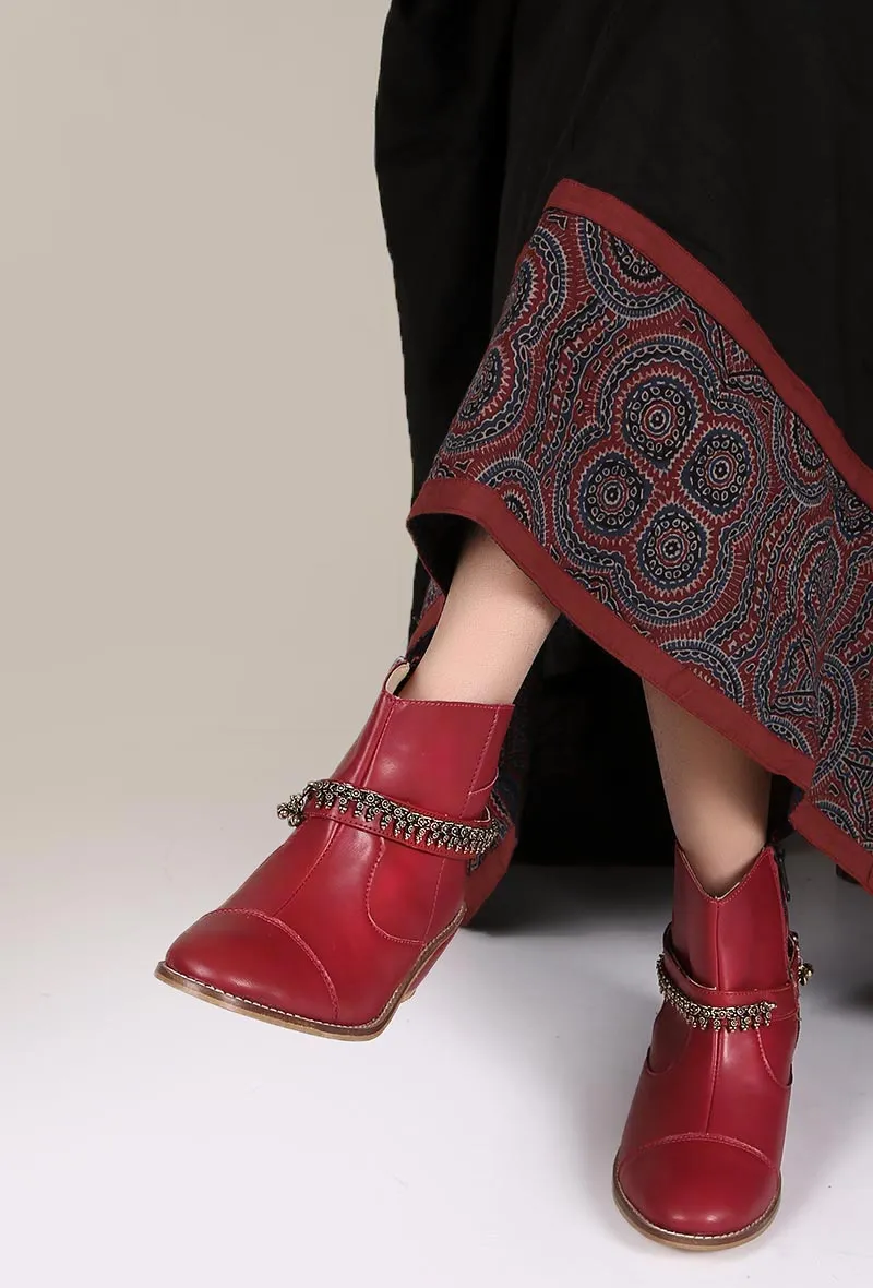 Red Leather Ankle Boots