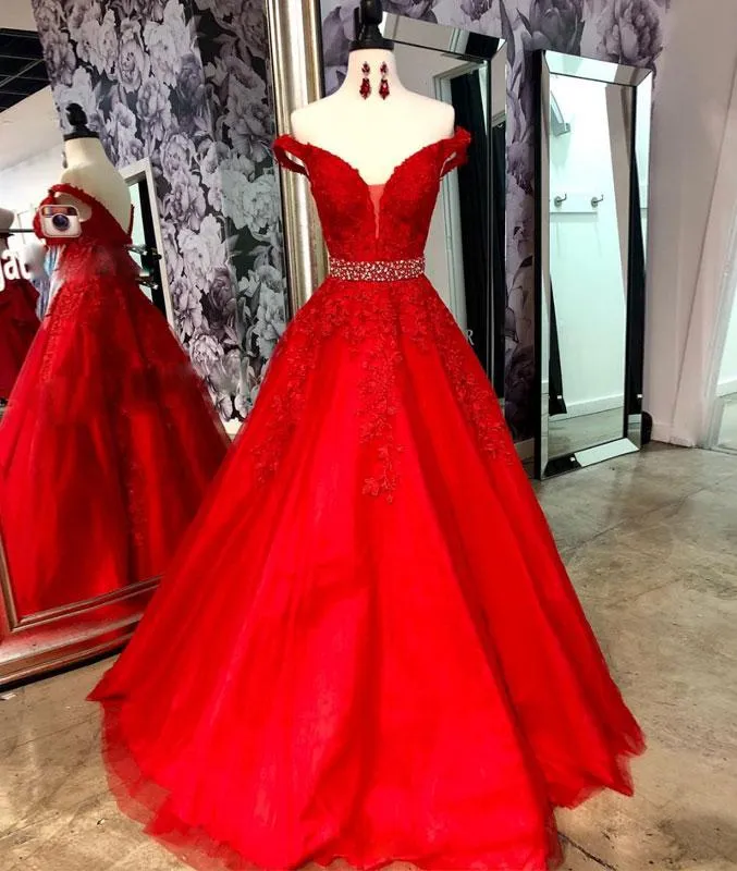 Red Prom Dresses Off Shoulder Long Evening Gown Formal Occasion Dress