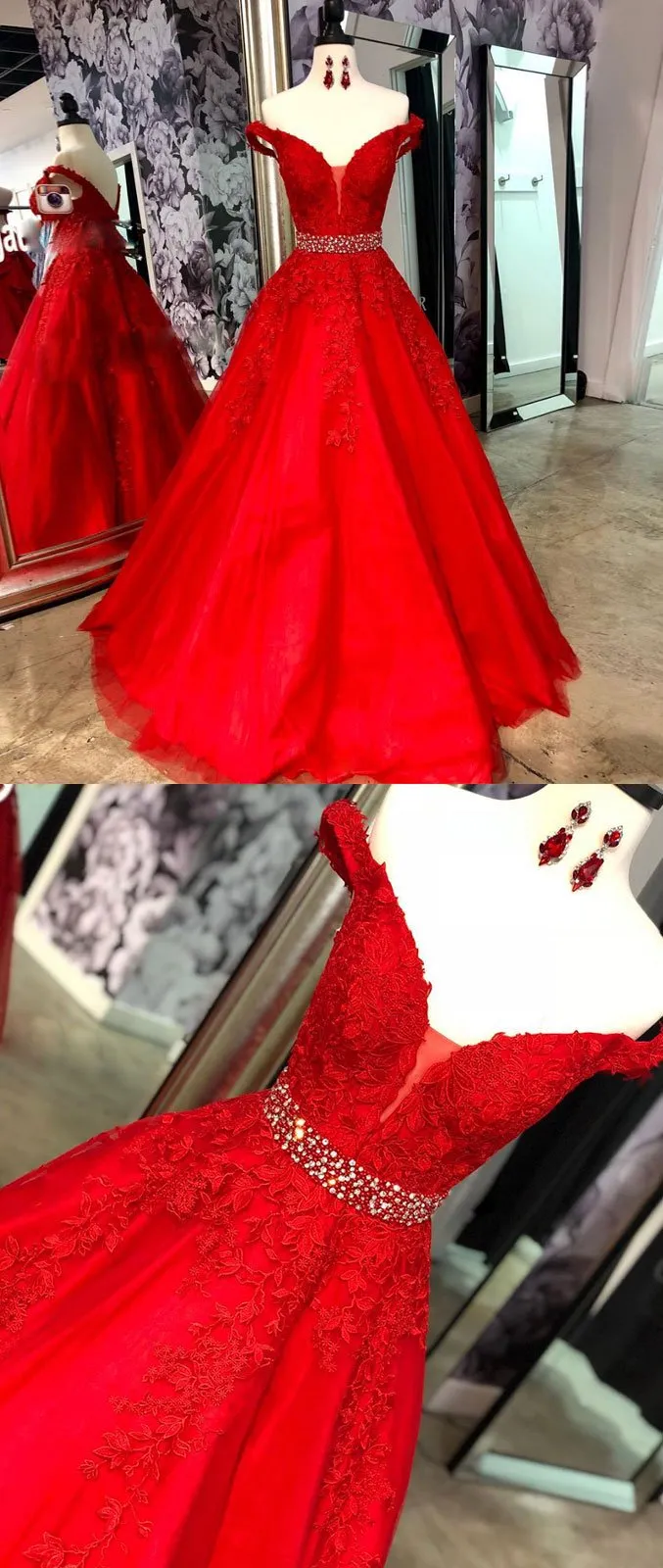 Red Prom Dresses Off Shoulder Long Evening Gown Formal Occasion Dress