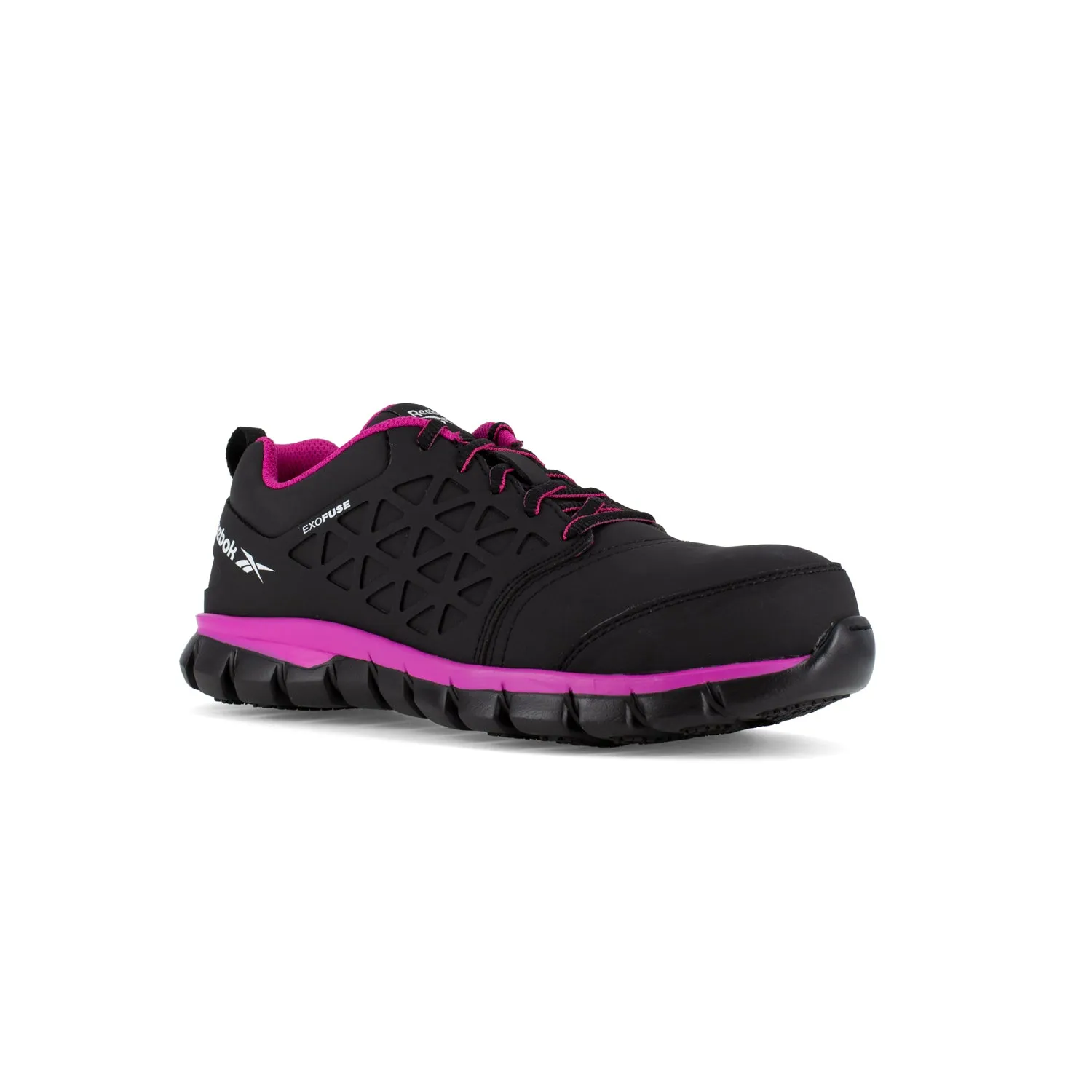 Reebok Womens Black/Pink Faux Leather Work Shoes Sublite Cushion CT