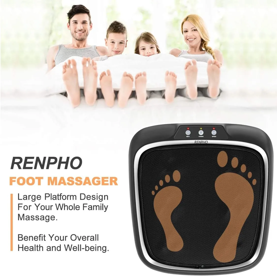 RENPHO Electric Shiatsu Foot Massager with Heat and Deep Kneading Washable Cover