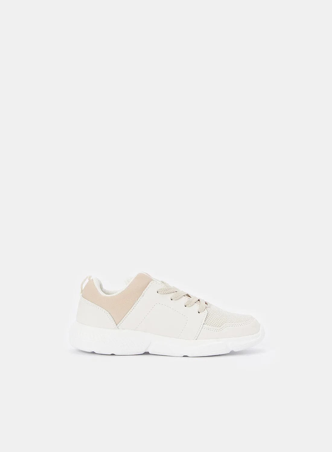 Senior Girls Beige Lace-Up Trainer