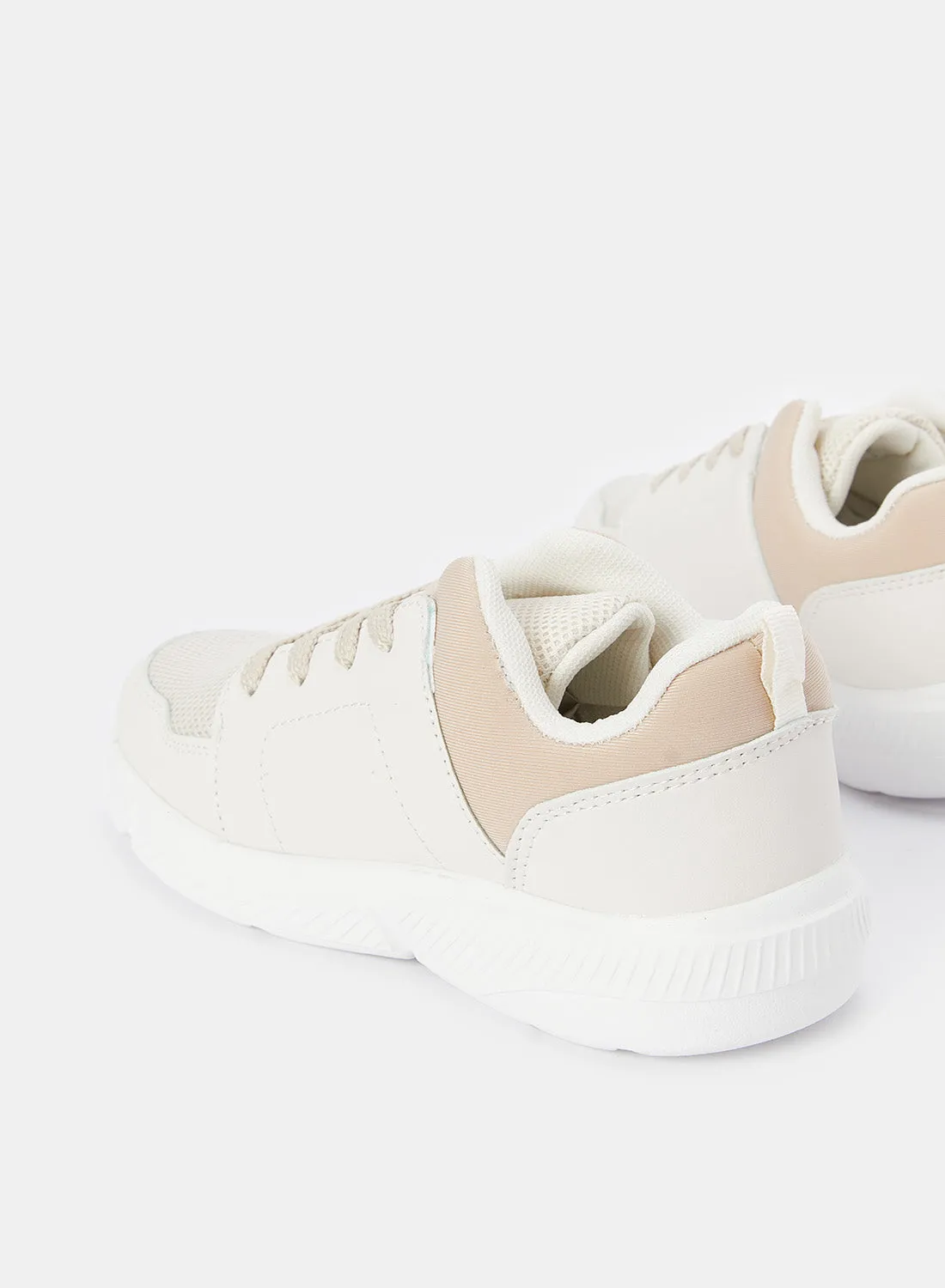 Senior Girls Beige Lace-Up Trainer