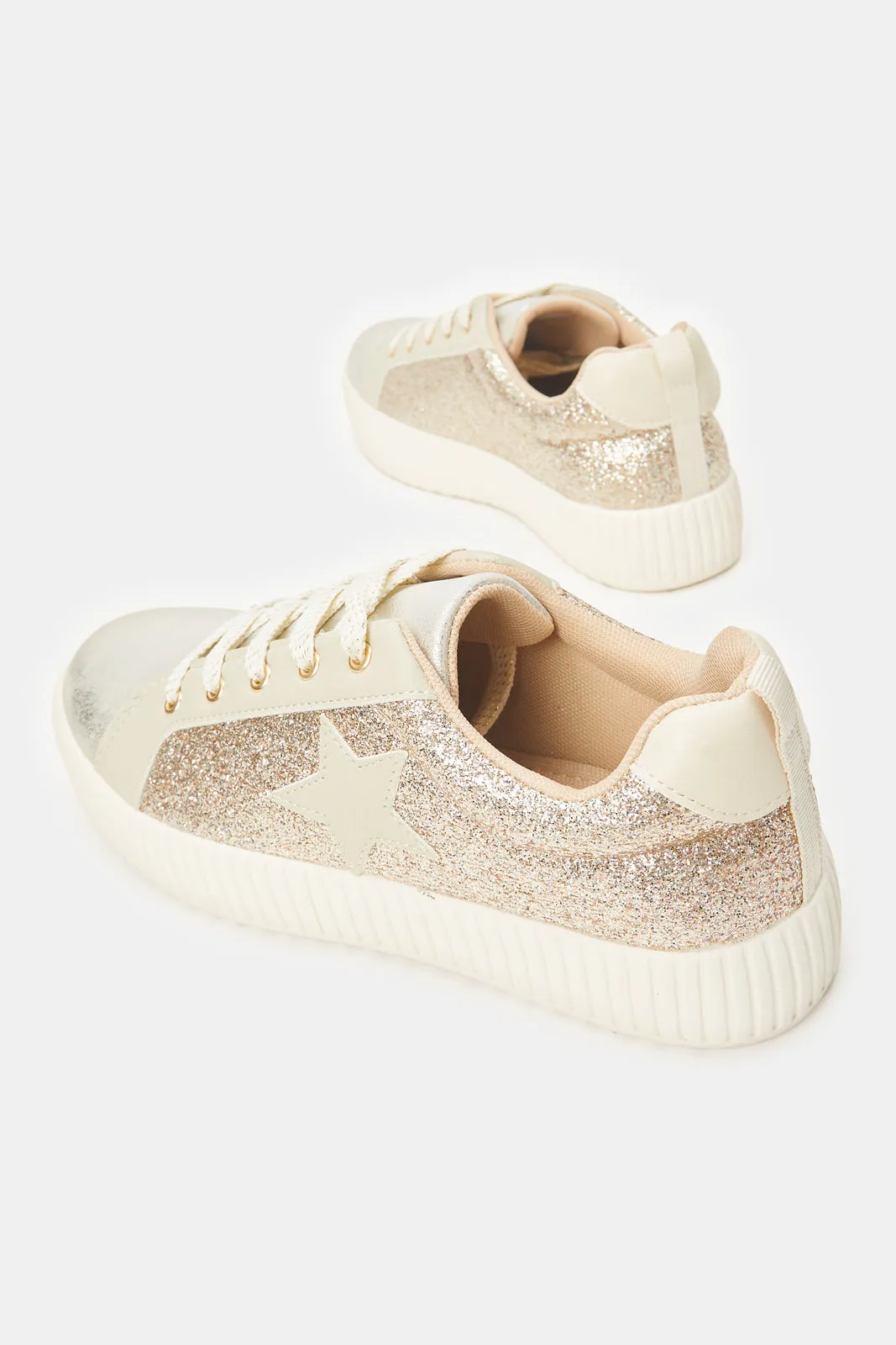 Senior Girls Gold Glitter Sneakers