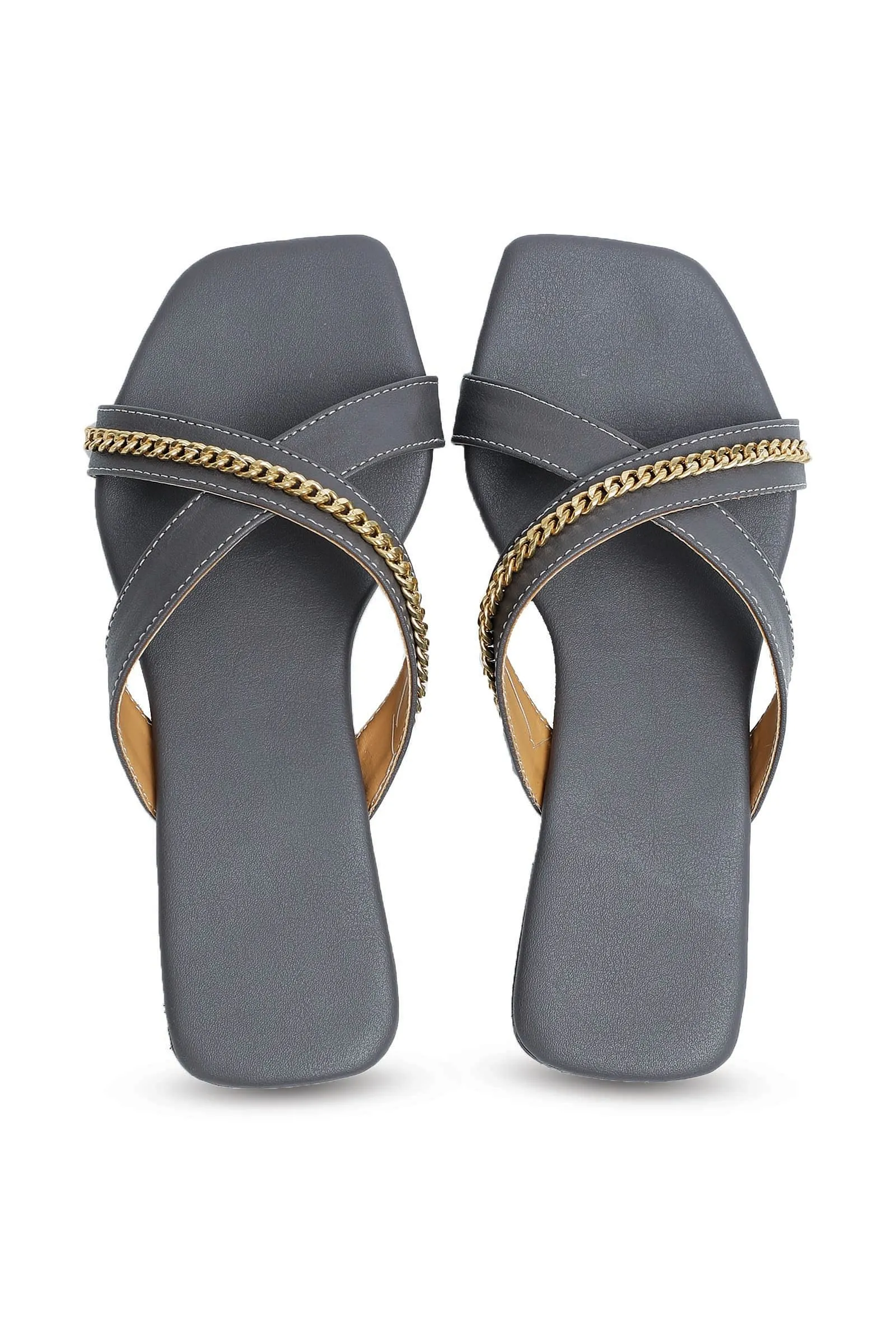 Sepia Grey Criss Cross Cruelty-Free leather Flats