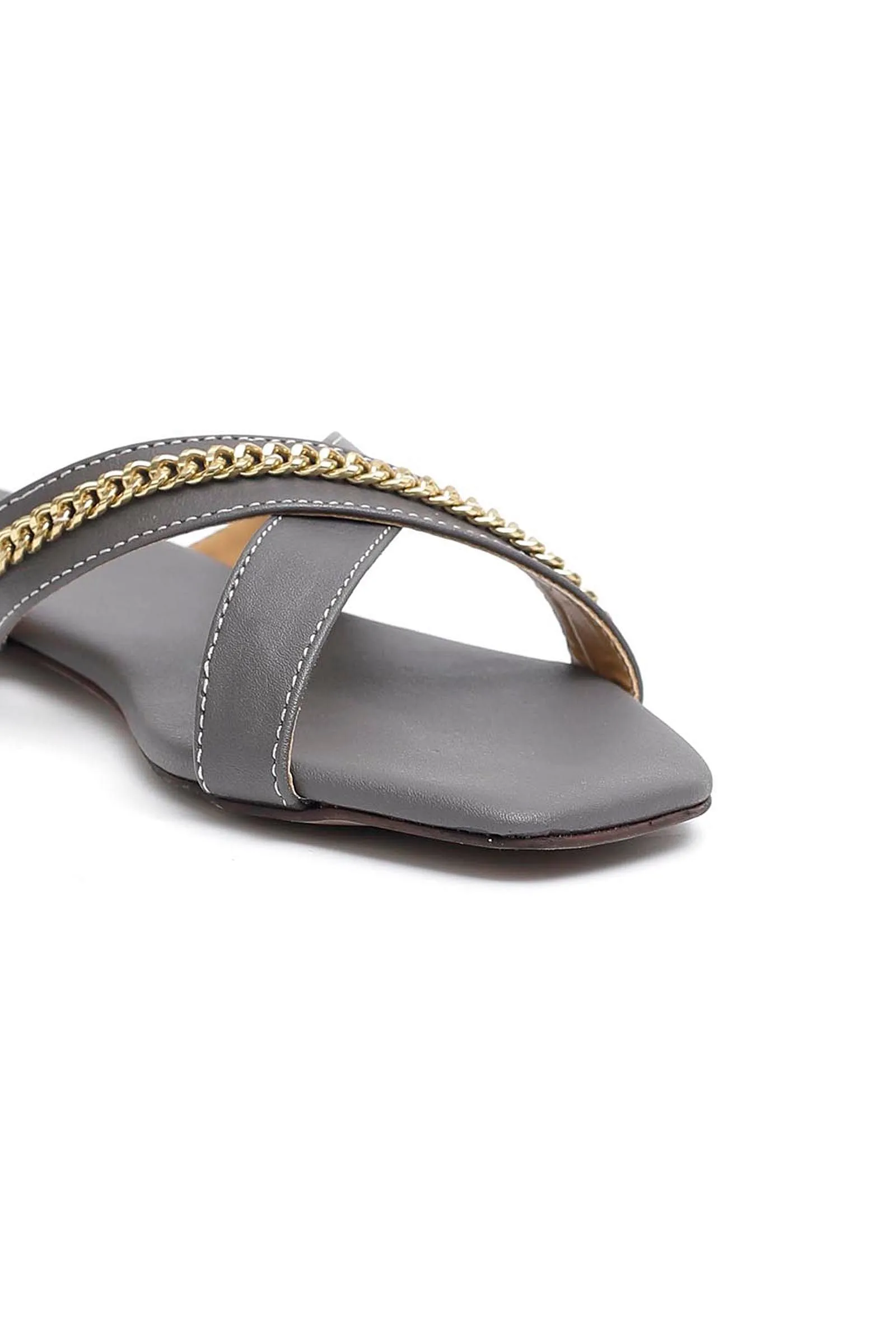 Sepia Grey Criss Cross Cruelty-Free leather Flats