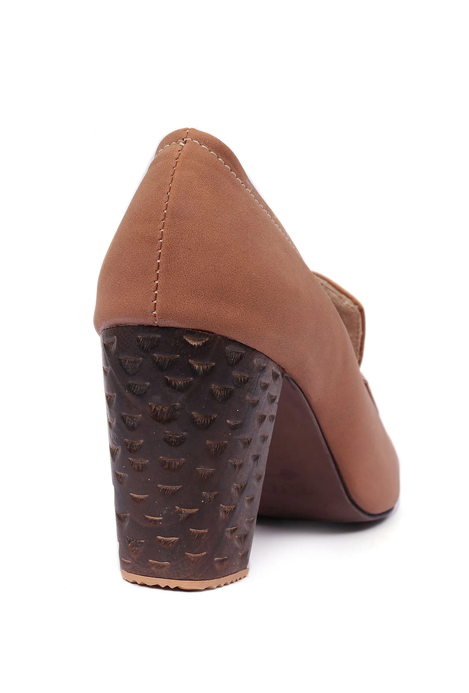 Sienna Brown Cruelty-Free Leather loafers With Carved Heels