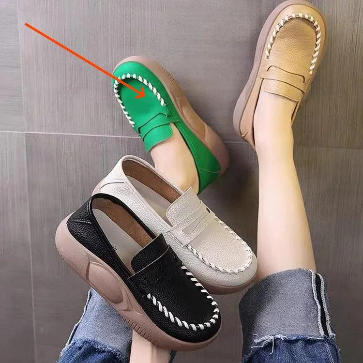 Slip-on Casual Leather Shoes Platform Round Toe