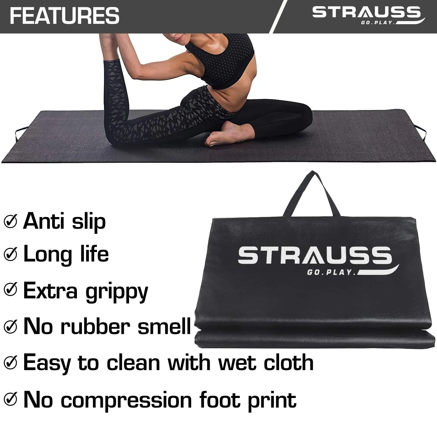 Strauss Yoga Mat Rolling, 12 mm (Grey)