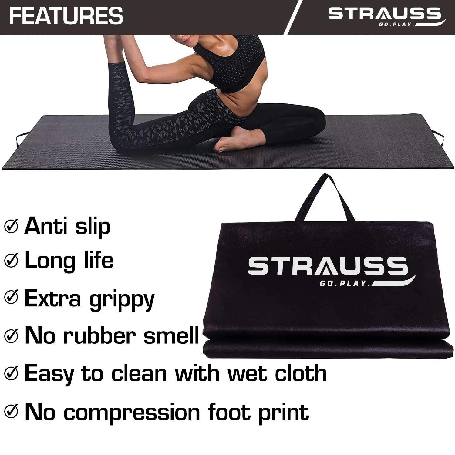 Strauss Yoga Mat Rolling | Yoga Mat For Gym, Workout at Home and Yoga | Foldable Yoga Mat | Yoga Mat for Men & Women with Carrying Strap | Yoga Mat for Meditation, Fitness & Exercise | 10 mm (Brown)