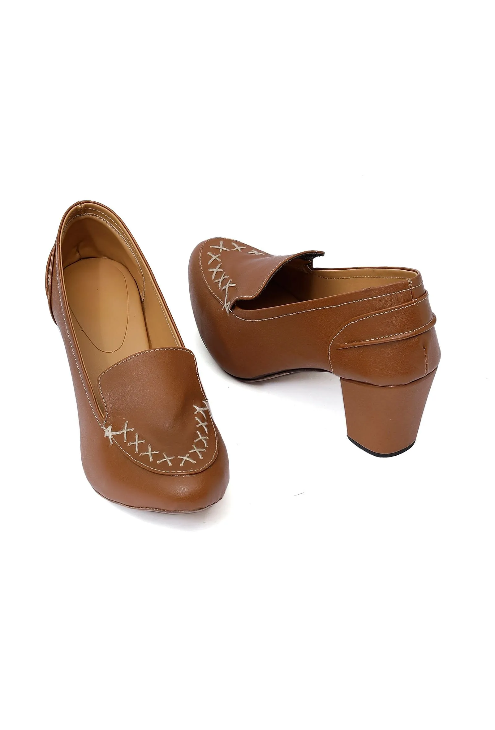 Taffy Brown Cruelty-Free Leather Loafer Heels