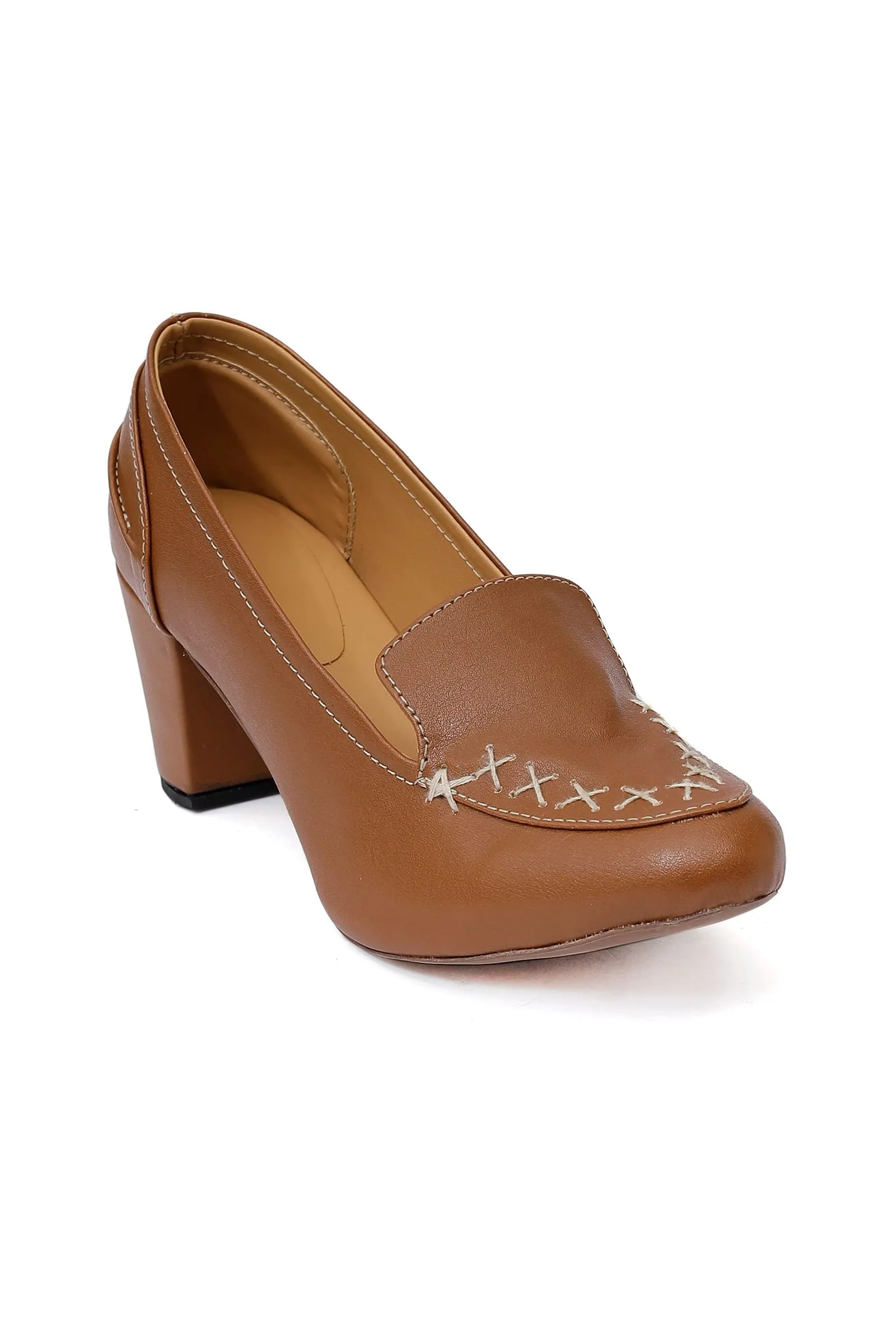 Taffy Brown Cruelty-Free Leather Loafer Heels