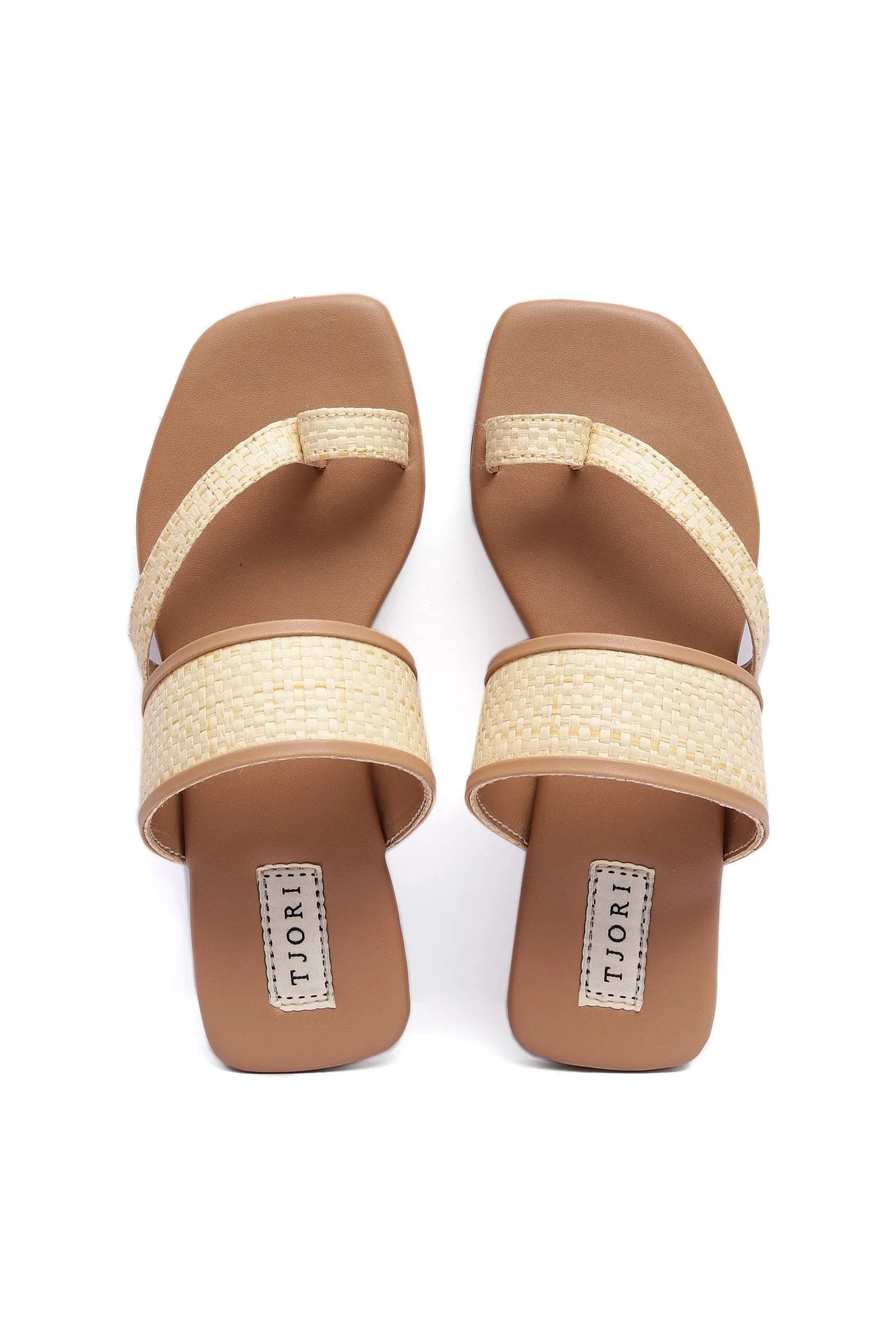 Tan Brown Slip-On Flats With Textured Straps & Insole Cushion Padding