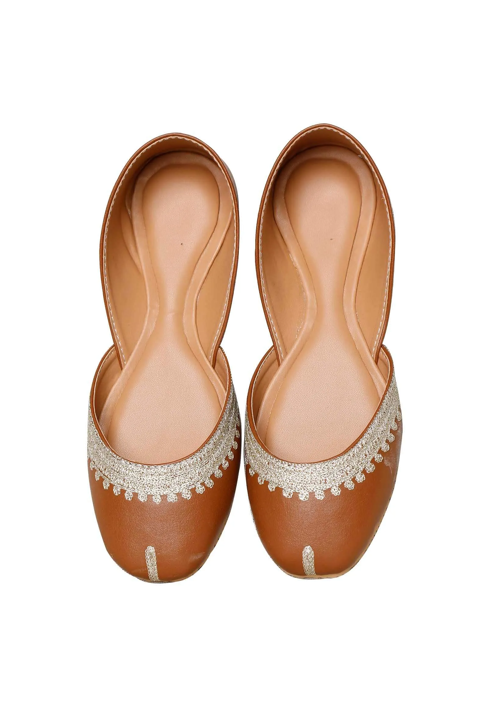 Tan Embroidered Cruelty-Free Leather Juttis