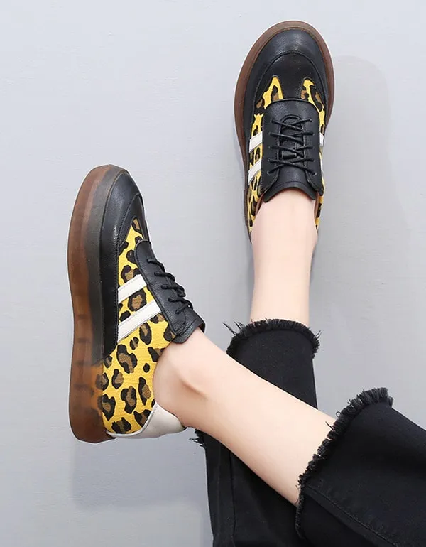 Thick Cow Tendon Casual Leopard Print Sneakers