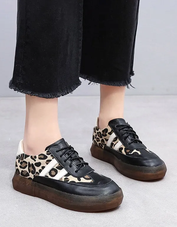 Thick Cow Tendon Casual Leopard Print Sneakers