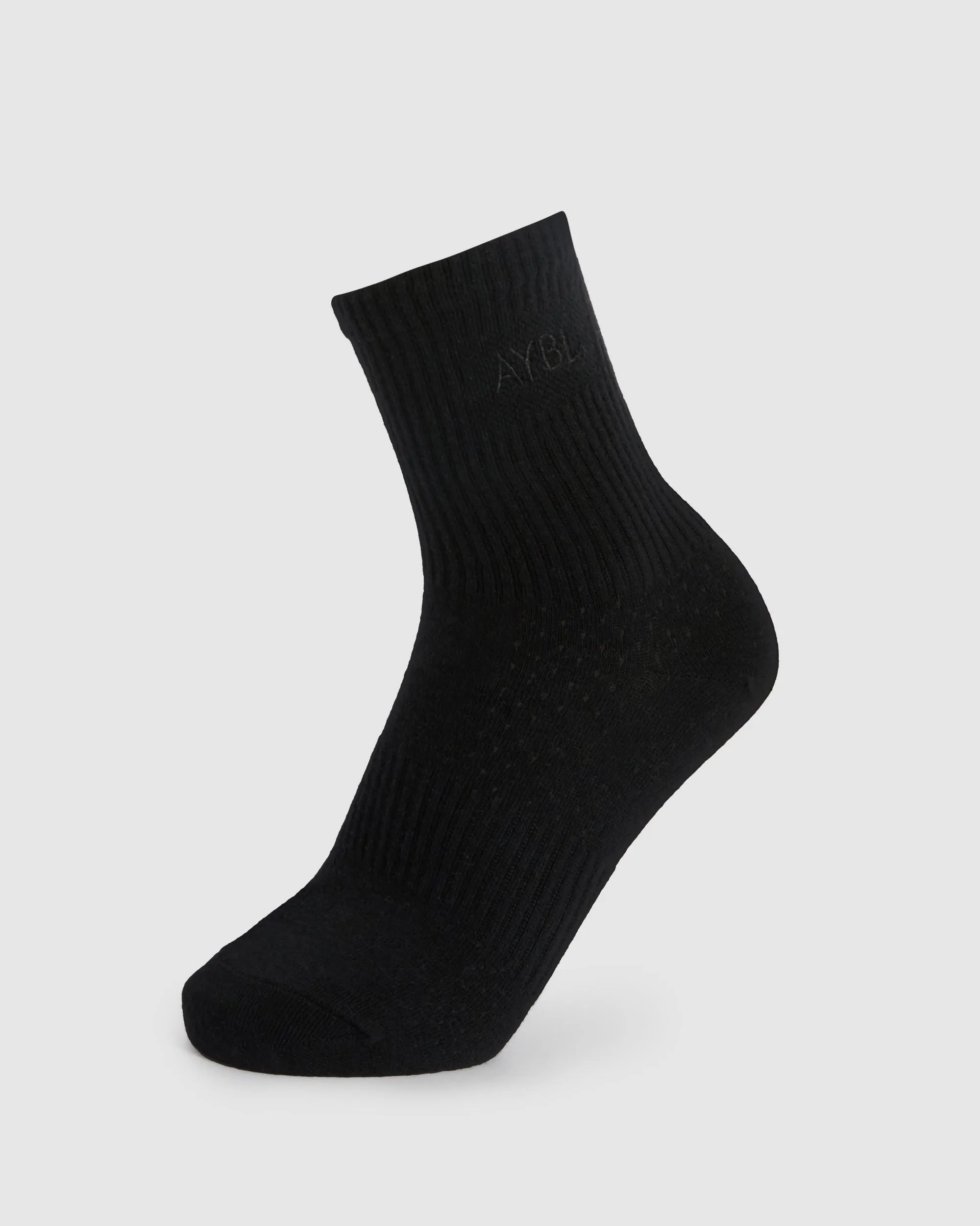 Tonal Embroidered Crew Socks - Black