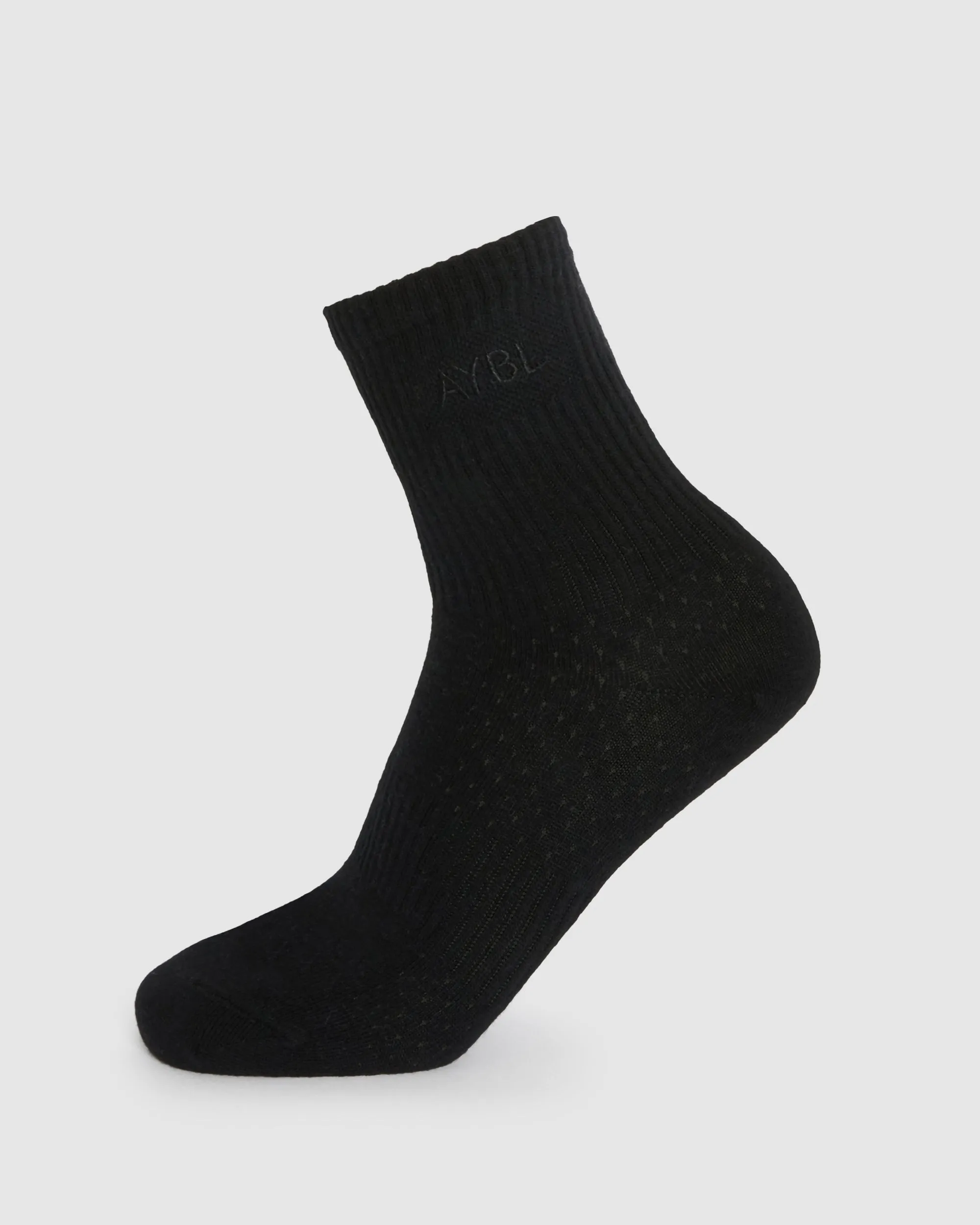 Tonal Embroidered Crew Socks - Black