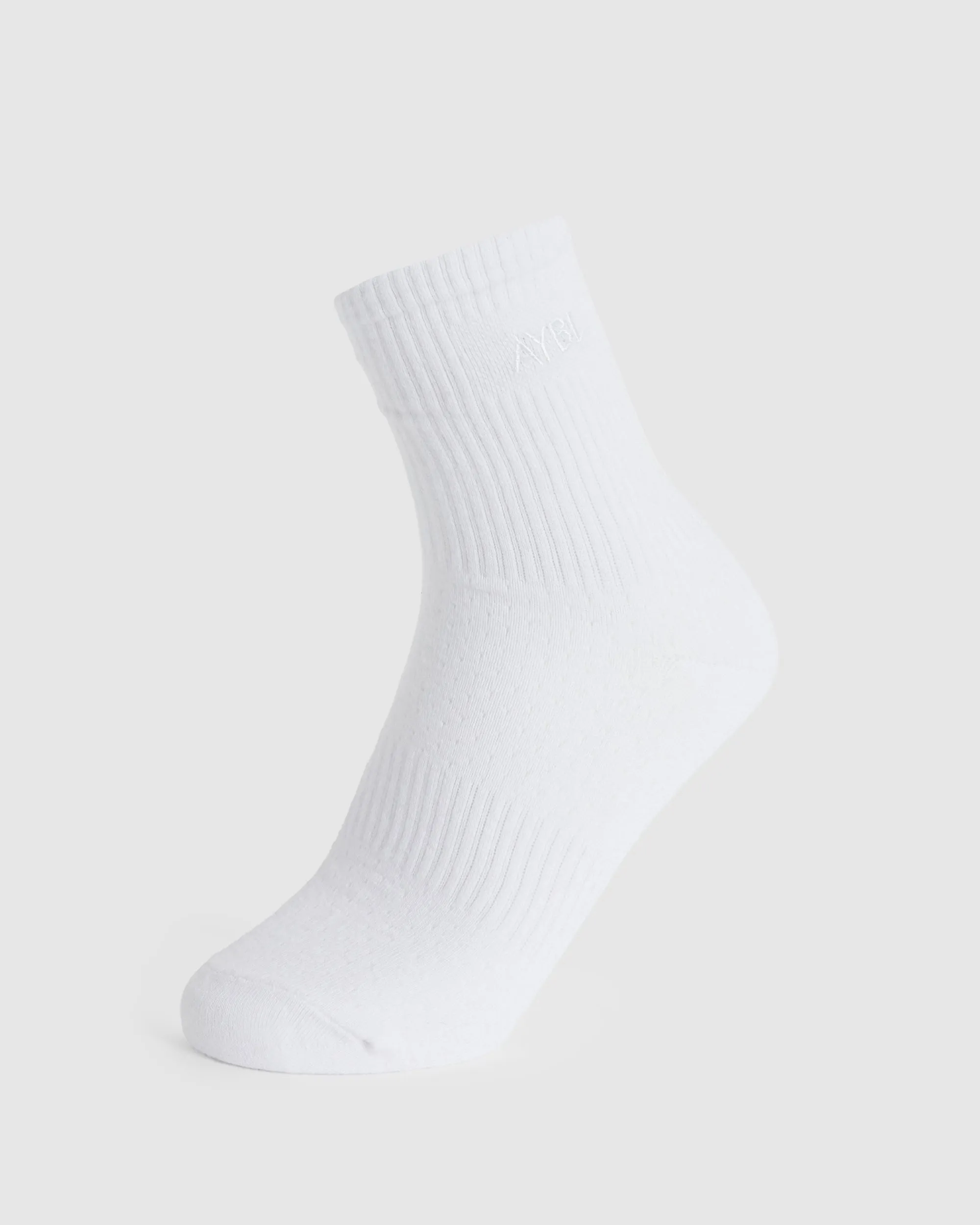 Tonal Embroidered Crew Socks - White