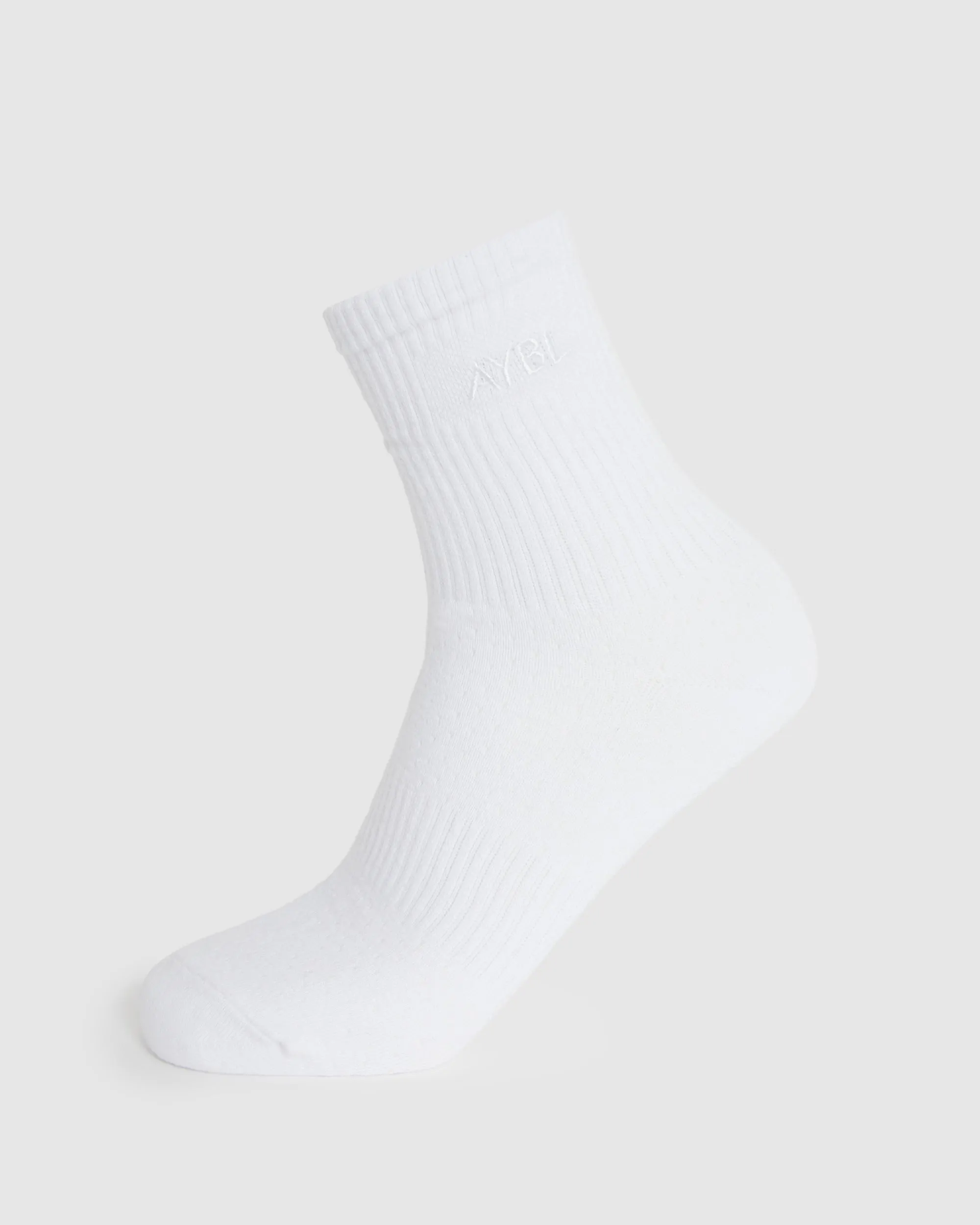 Tonal Embroidered Crew Socks - White