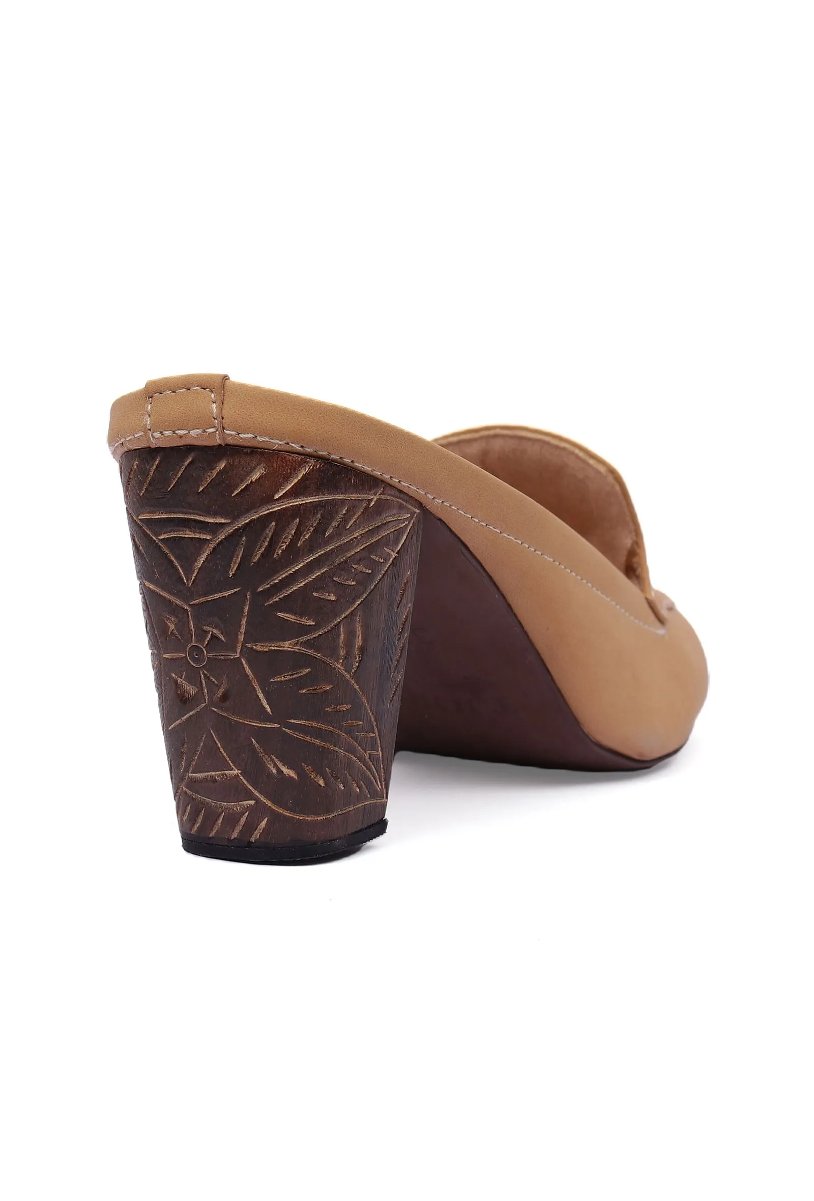 Tortilla Brown Cruelty-Free Leather Mules With Carved Heels