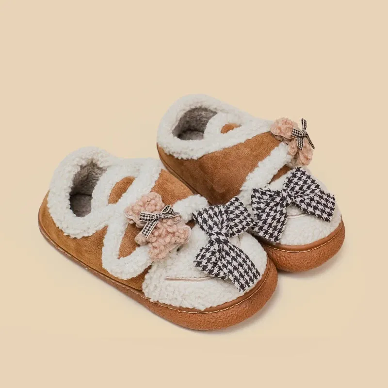 Ultra Soft Bears and Bows Velcro Strap Plush Shoes - Women's