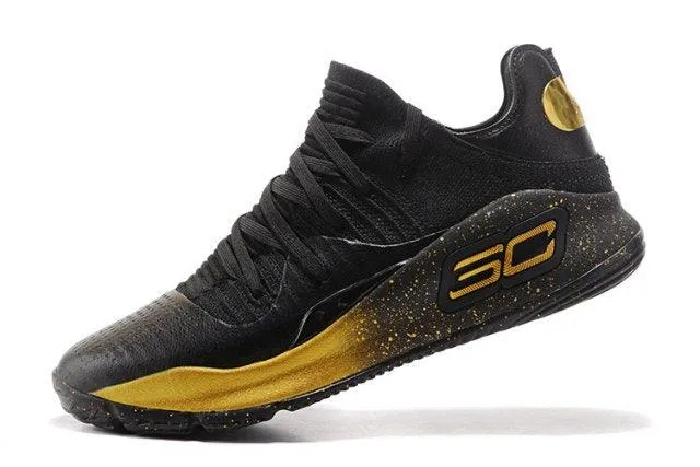 Under Armour Curry 4 Low Black Gold 2017 NBA Finals Mens Basketball  Sneakers