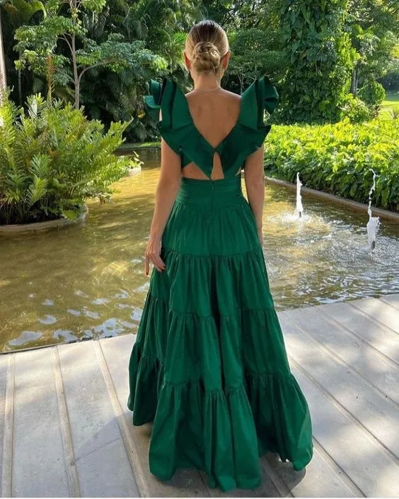 Unique Green Satin Long Formal Dresses for Party Events