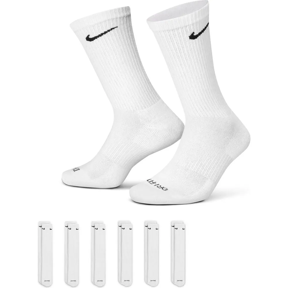 Unisex Everyday Plus Cushioned Training Crew Socks (6 Pairs) - White