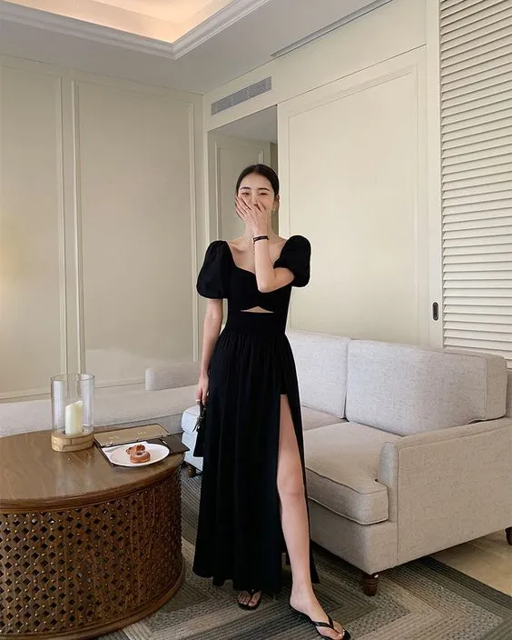 Vintage Long Prom Dresses Black Elegant Maxi Dress