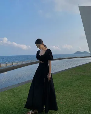 Vintage Long Prom Dresses Black Elegant Maxi Dress