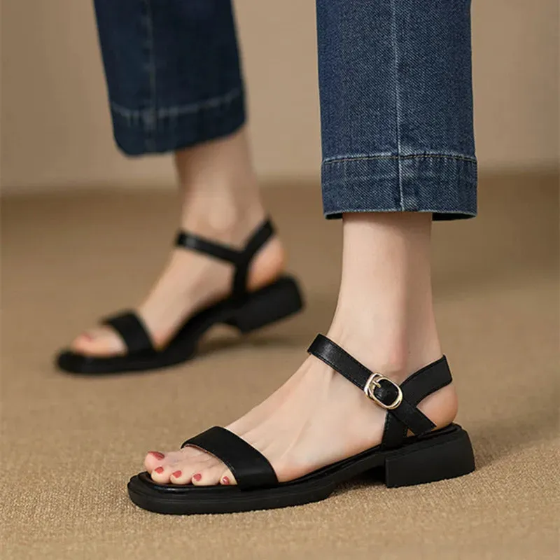 Wenkouban 2024 Summer Fashion Sandals Women Low Heels Elegant Open Toe Slingback Shoes for Women Non-slip Soft Sole Sandalias De Mujer