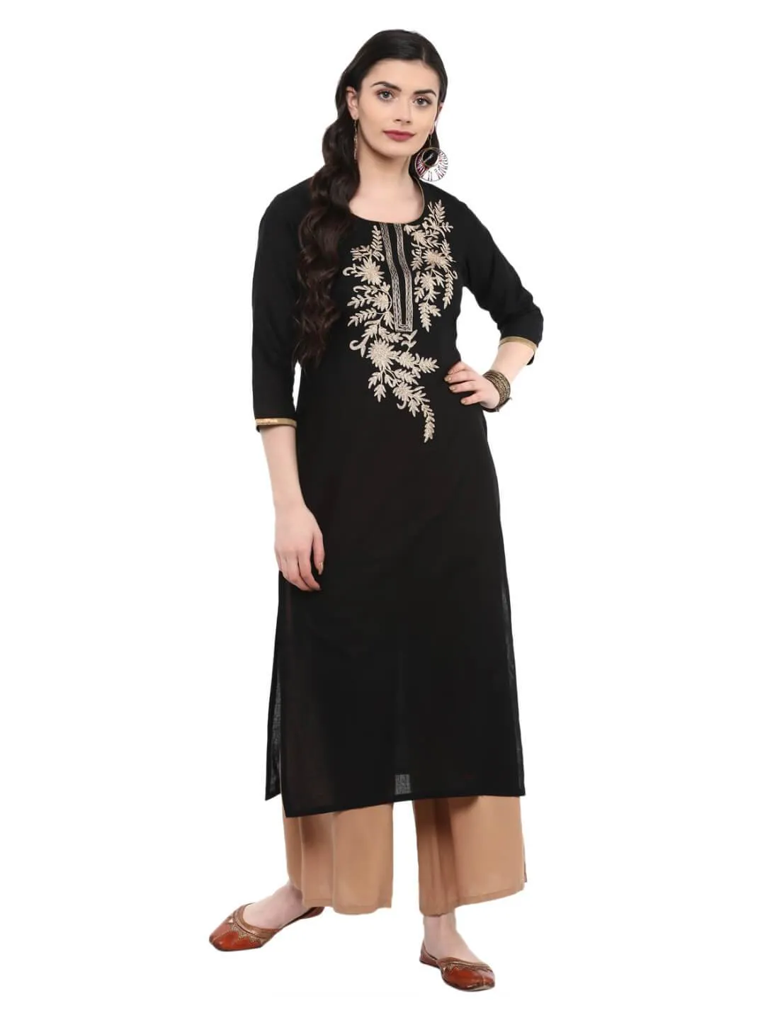 Women Black Ajrakh Hand Block Cotton Printed Straight Kurta