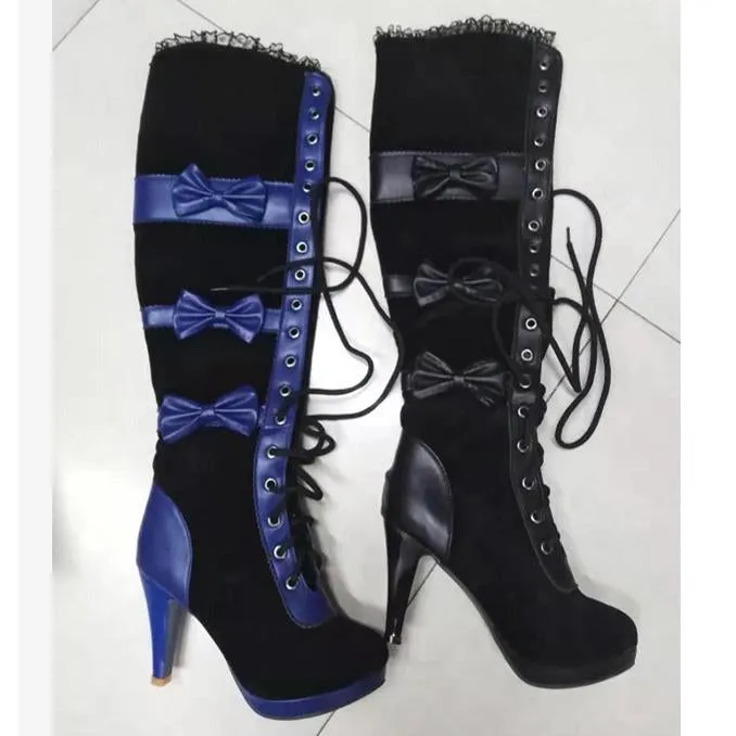 Women Fashion Bow Knot Lace Up Stiletto High Heel Boots