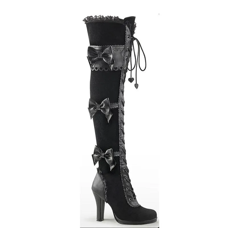 Women Fashion Bow Knot Lace Up Stiletto High Heel Boots