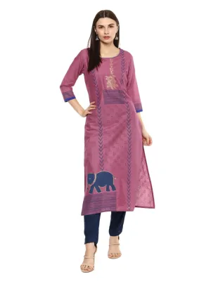 Women Mauve Ajrakh Hand Block Cotton Printed Straight Kurta - Noor