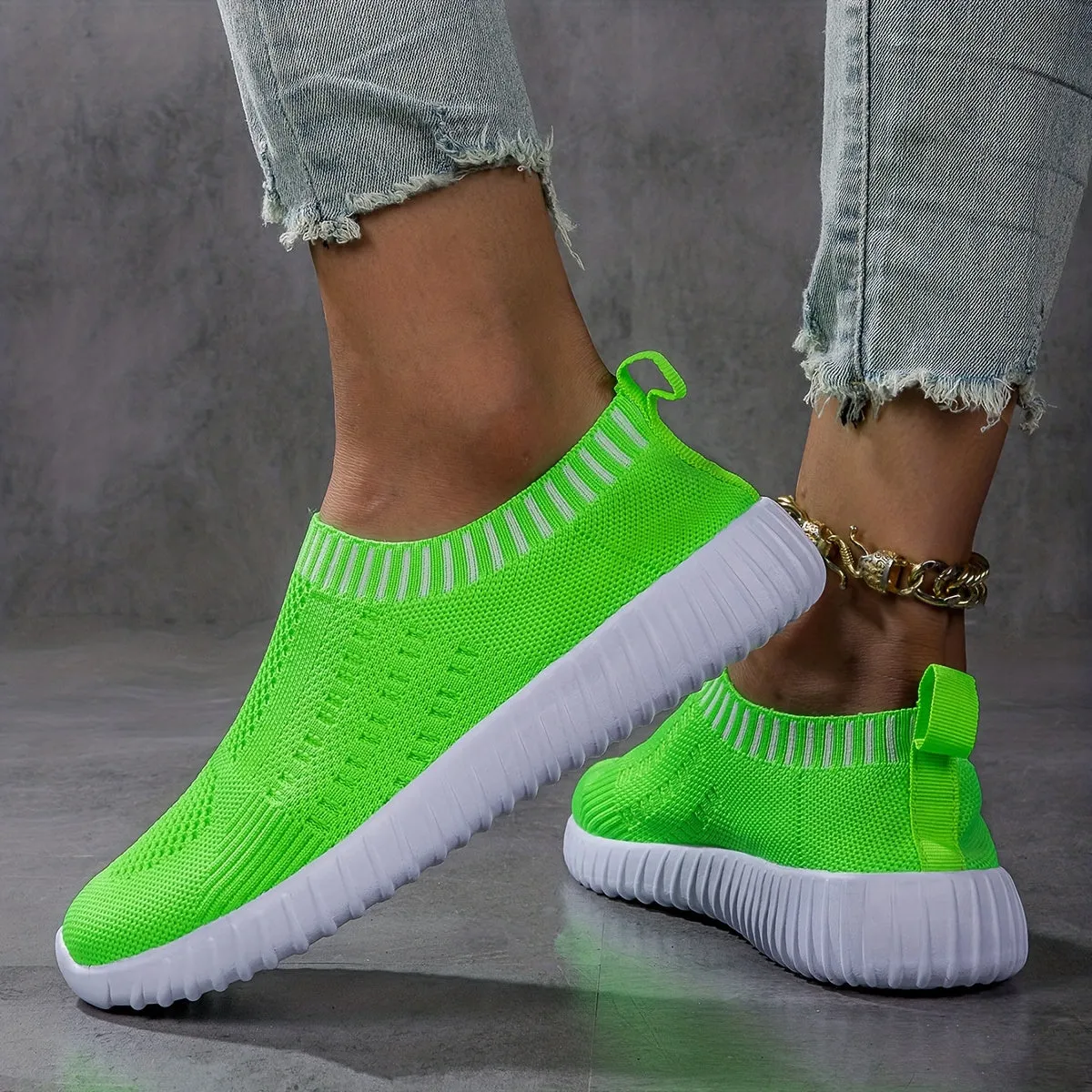 Women's Knit Sneakers, Breathable Lace-Up Outdoor Shoes (Plus Size)