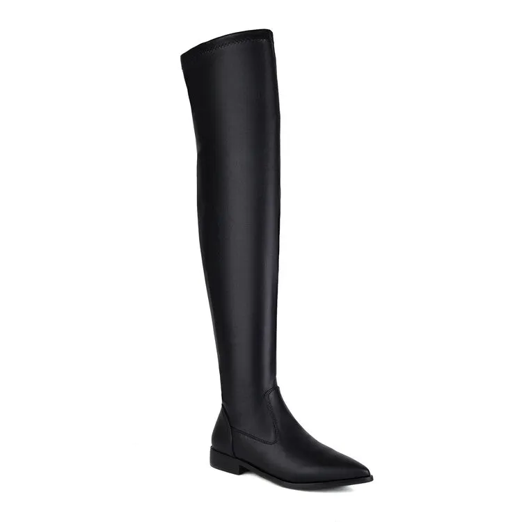 Women's Pu Leather Pointed Toe Side Zippers Over The Knee Puppy Heel High Boots