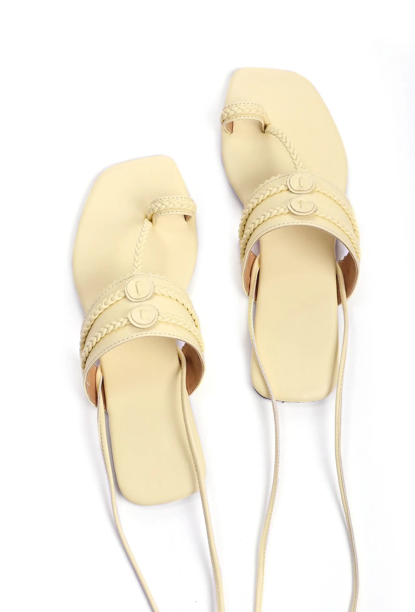 Yellow Kolhapuri Tie Up Flats